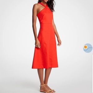 NWT Ann Taylor 4P Cross Neck Halter Midi Dress